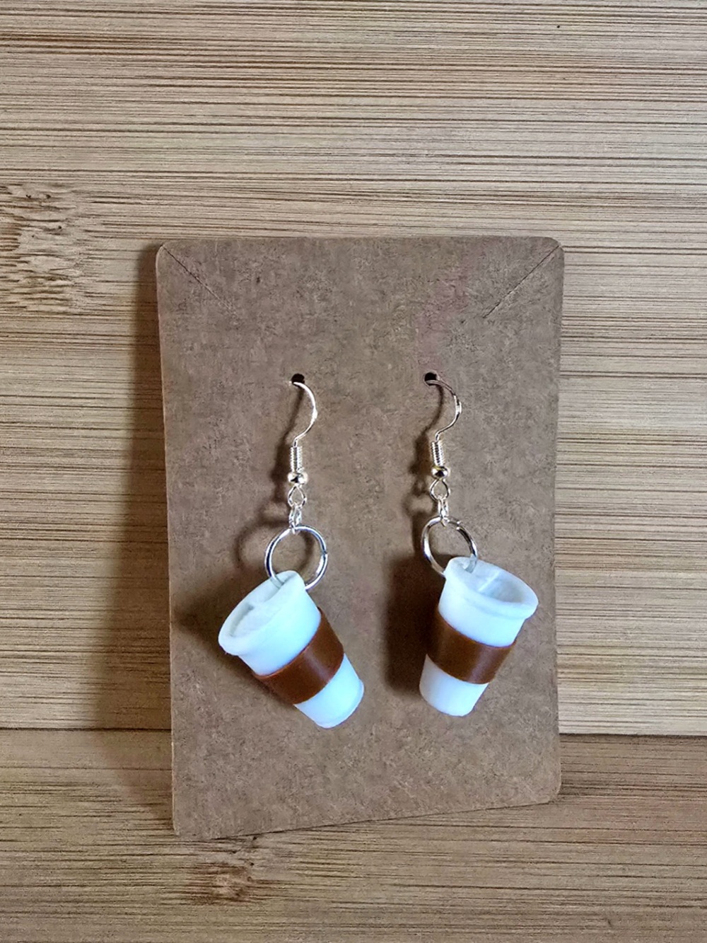 Handmade White and Brown Coffee Cup Drop Earrings
